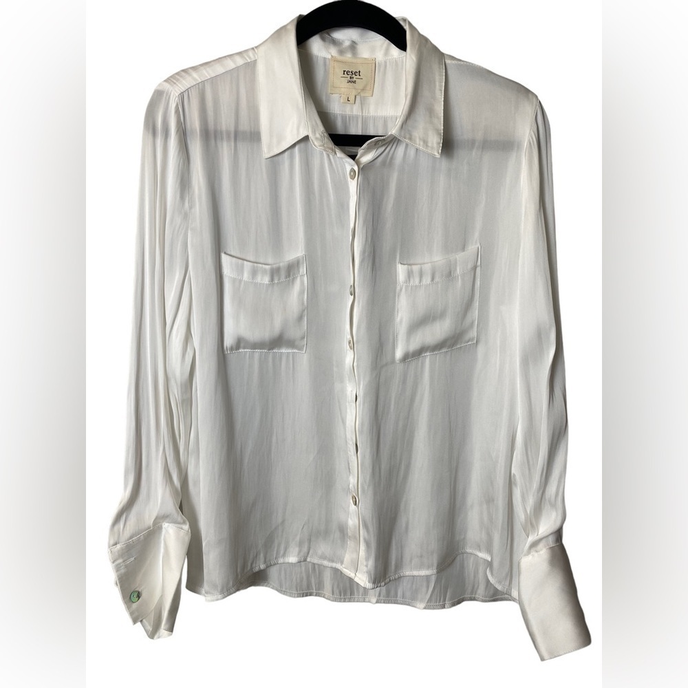 Reset by Jane Chiffon Sheer White Button Down Blouse